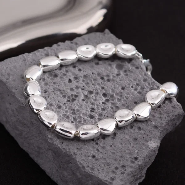 100% Solid 925 Sterling Silver Metal Bracelet for Women Men Vintage Handmade Simple Stone Bracelet Birthday Gift S-B451 - Image 4