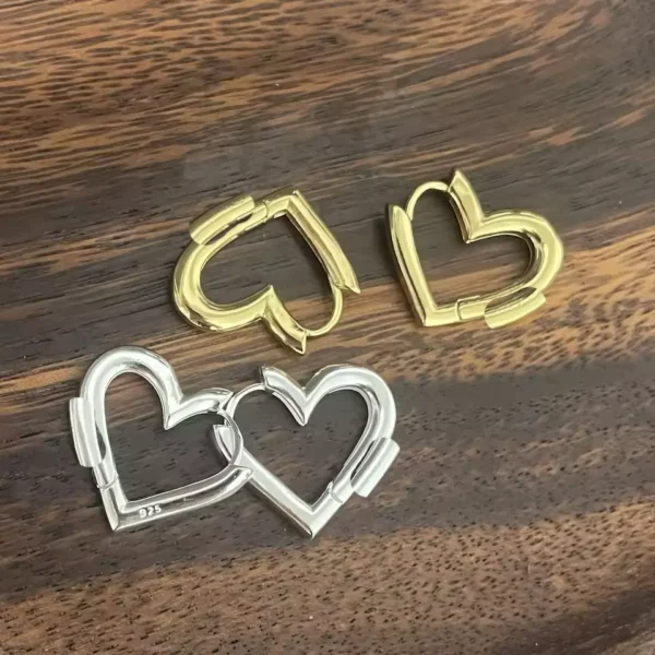 925 Sterling Silver Earrings For Women Geometric Trendy Simple Big Heart Earring Jewelry Prevent Allergy Party Accessories - Image 6