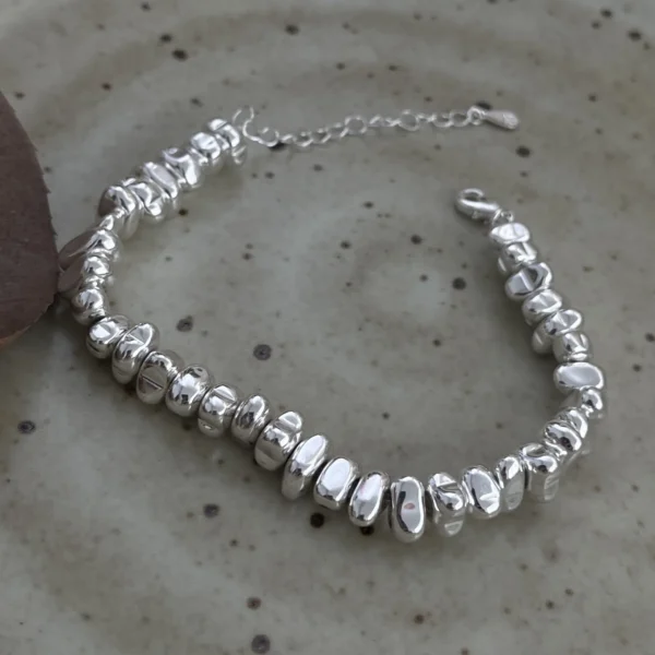 100% Solid 925 Sterling Silver Retro Bracelet for Women Men Vintage Handmade Stone Beads Patern Bracelet Birthday Gift - Image 6