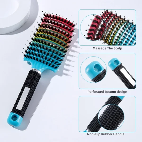 1pc Detangling Brush Bristle & Nylon Detangling Brush with Scalp Massage Comb - Ideal for All Hair Types Includes Cleaning Brush - Image 4