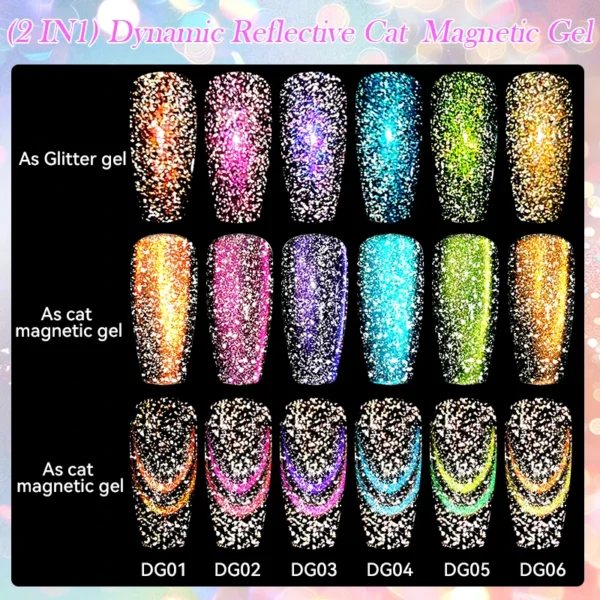 LILYCUTE 7ml Dynamic Reflective Cat Magnetic Gel Sparkling Effect Double Light Magnet Gel Polish Semi Permanent UV Gel Nail Art - Image 3