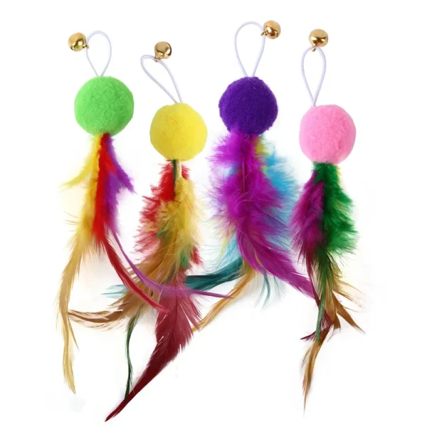 Three-section Fishing Rod Tassel Hair Ball Funny Cat 12-piece Set of Color Feather Replacement Head Cat Toys Interactive - Image 4