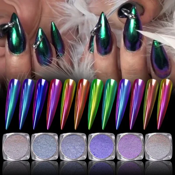 Magic Mirror Powder Chameleon Polarizing Nail Glitter High-Light Diamond Holographic Nail Art Pigments DIY UV Gel Manicure Dust - Image 5