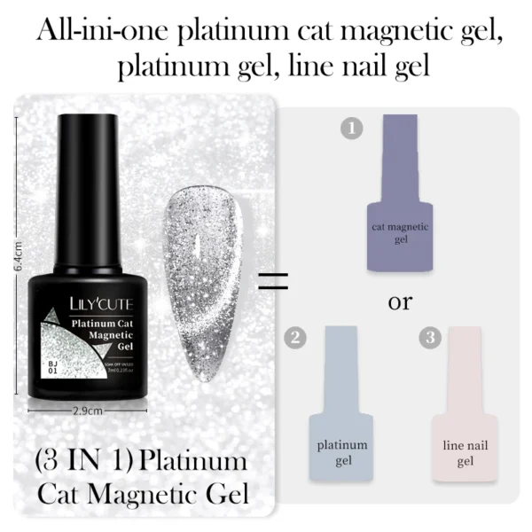 LILYCUTE 7ML 3 IN 1 Platinum Rose Gold Cat Magnetic Gel Nail Polish Moonlight Magnetic Gel Varnish Glitter Semi Permanent UV Gel - Image 6