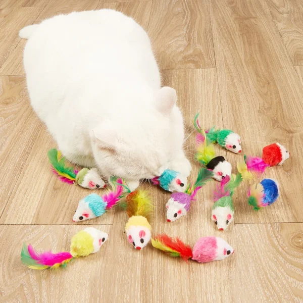 10 Pcs Soft Fleece False Mouse Cat Toys Colorful Feather Funny Playing Toys for Cats Kitten Interactive Ball Cat Toy Catnip - Image 3