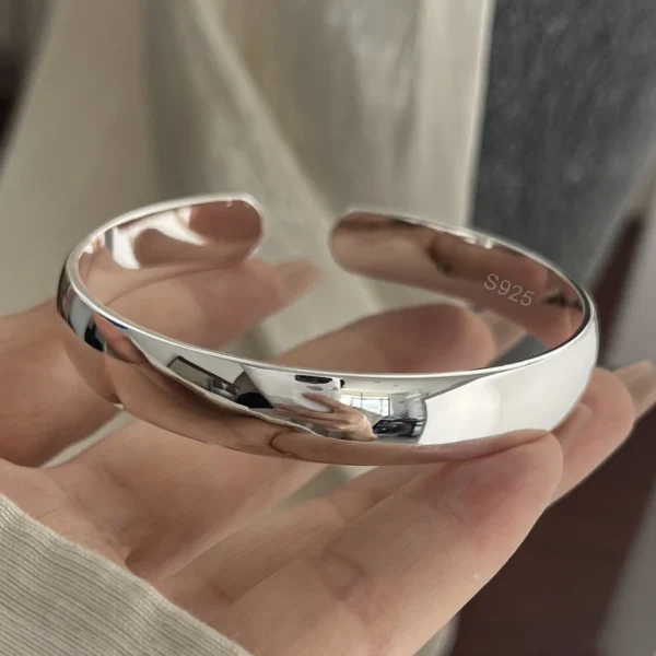 100% Solid 925 Sterling Silver Retro Bracelet for Women Men Vintage Handmade Wide Simple Bracelet Birthday Gift - Image 7