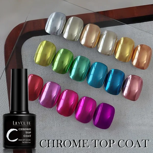 LILYCUTE 7ML Chrome Top Coat Soak Off UV Gel Semi-Permanent UV Gel Polish Mirror Metal Powder Functional Gel Nail Art Manicure - Image 3