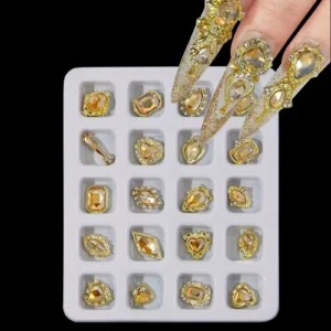 Elegant 3D Alloy Nail Art Charms with Crystal Rhinestones - Perfect for Nail Salon - Available in Golden, Pink, Green, and Blue