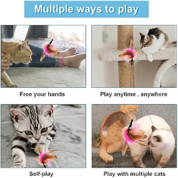 Cat Collar Toy Attached, Silicone Cat Teasing Wand Adjustable Cat Feather Collar Toys with Bell Cat Interactive Teaser Toys - Image 4