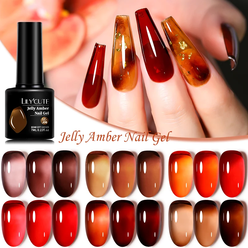 kf-S3973b9162abc4a85a77fd395dc69f249P LILYCUTE 7ml Jelly Amber Gel Nail Polish Semi Permanent UV Gel Brown Translucent Gradient Leopard Print Nail Art Gel Varnishes - Image 1