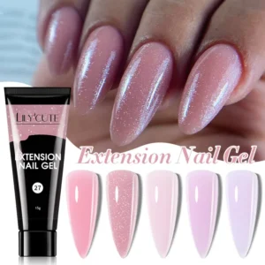 LILYCUTE Shining Nude Pink Quick Extension Gel Nail Polish for Long-lasting UV Hard Gel Nails Acrylic Varnish Extension Nail Gel