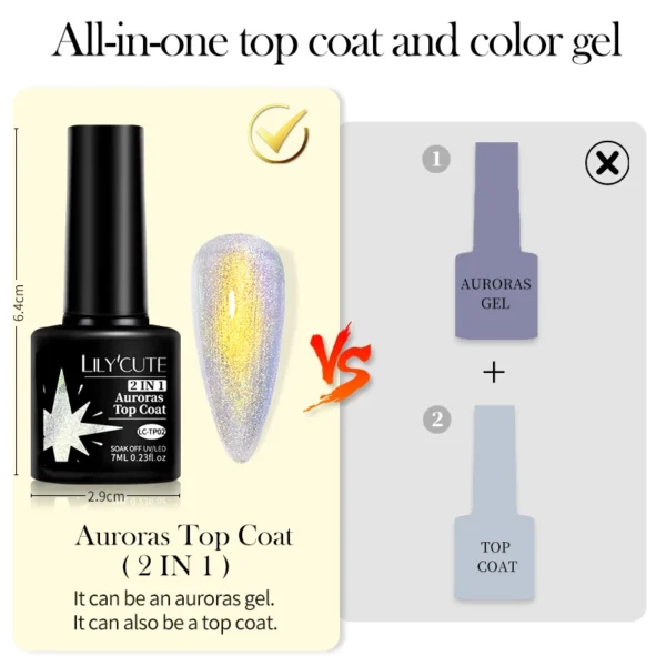 LILYCUTE 7ML Aurora Glitter Nail Gel Polish Blue Purple Sparking Gel Nail Art Semi Permanent UV Gel 2 In 1 Function Top Coat - Image 6