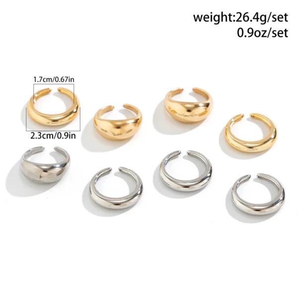 8Pcs/Set Creative Smooth Water Drop Rings for Women Vintage Geometric Adjustable Open Finger Nail Ring Couple Wed Accessories - Image 4