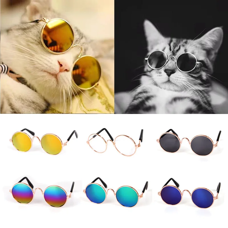 kf-S3cee364dcc8c41e198198f1b11d7c928X Cute Vintage Round Cat Sunglasses Pet Photos Props Reflection Eyewear Glasses for Cats Small Dog Pet Dog Cat Accessories - Image 1