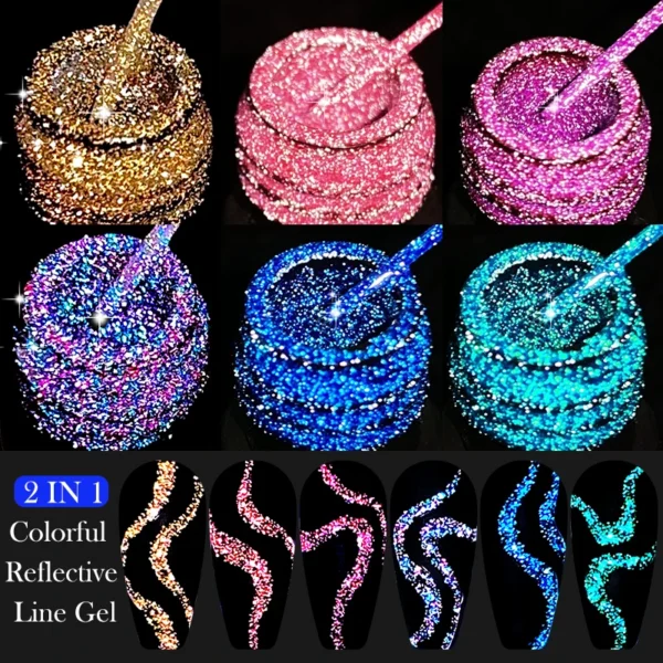 LILYCUTE 5ML Reflective Glitter Liner Gel Polish Nail Art Champagne Sparkling Lines Painting Gel Semi Permanent UV French Nails - Image 5