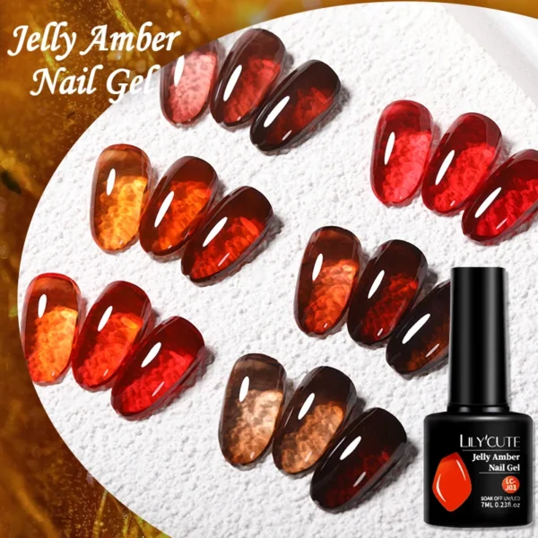 LILYCUTE 7ml Jelly Amber Gel Nail Polish Semi Permanent UV Gel Brown Translucent Gradient Leopard Print Nail Art Gel Varnishes - Image 4