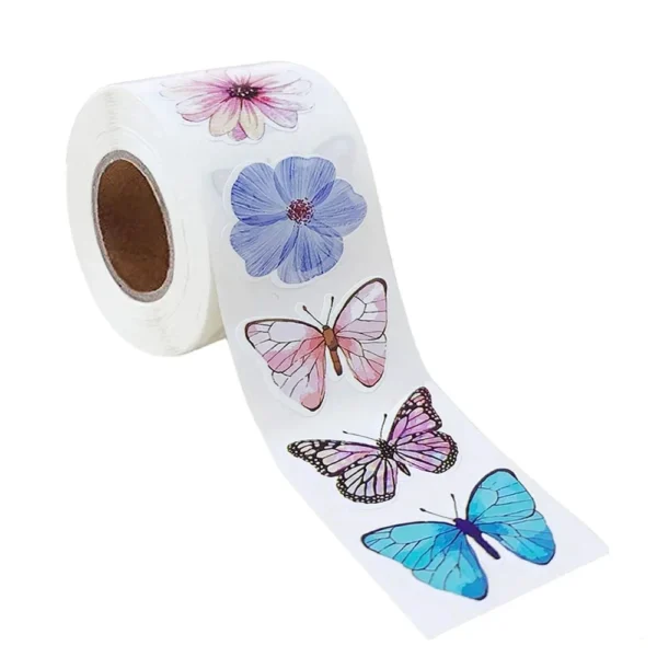 500Pcs/Roll Vivid Butterfly Flowers Stickers 2.5cm/1.0inch Diy Decals Decor Use to Adorn Gifts Notebook Kettle Phone Seal Labels - Image 3