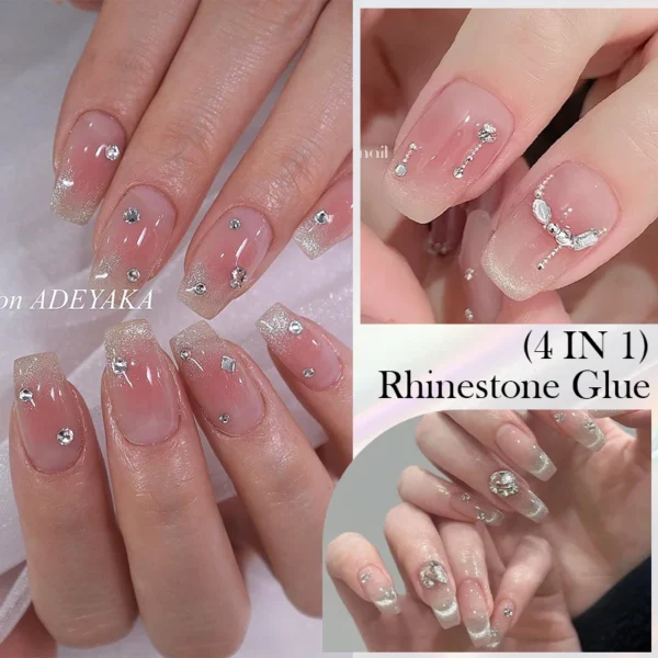 LILYUCUTE 4 IN 1 Nail Rhinestone Gel for DIY 3D Shaping Manicure Super Adhesive NO Wipe Nail Gel for Powder Solid Jewelry Gel - Image 4