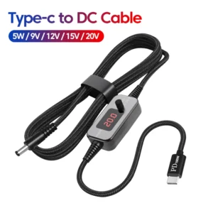 PD100W Type C To DC5.5x2.5mm Power Cable 5V 9V 12V 15V 20V 5A Adjustable Output For Office Travel Home Electronics