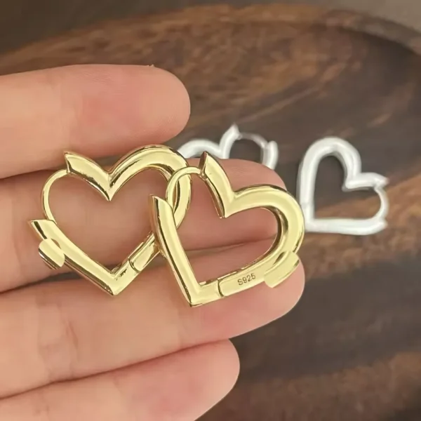 925 Sterling Silver Earrings For Women Geometric Trendy Simple Big Heart Earring Jewelry Prevent Allergy Party Accessories - Image 2