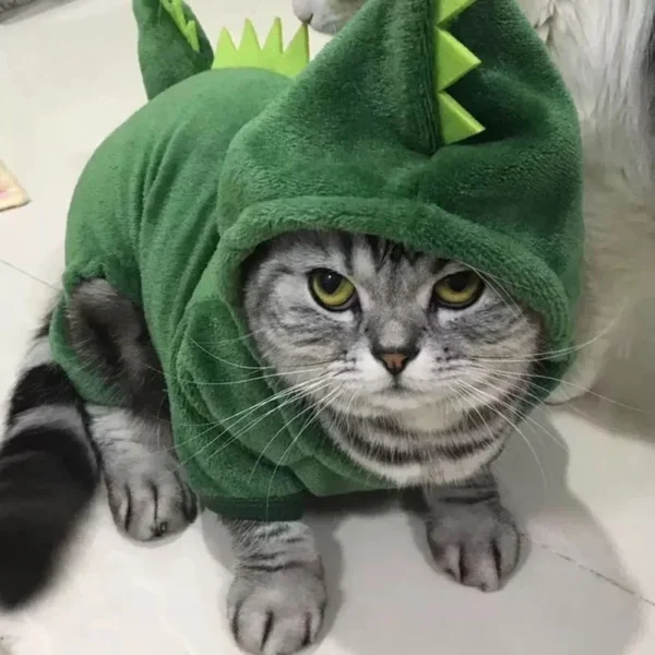 Pet Cat Dog Halloween Dog Clothes for Small Dogs Funny Dinosaur Cosplay Costume Winter Warm Cat Coat Fleece Hoodies Sweater - Image 2