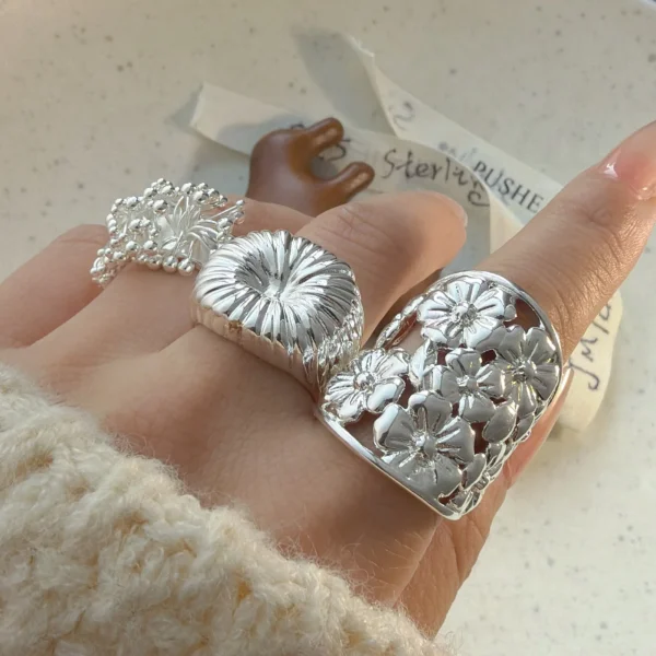 925 Sterling Silver Rings for Women Couple Minimalist Handmade Simple Sparckling Flower Ring Fine Jewelry Gift Prevent Allergy - Image 6