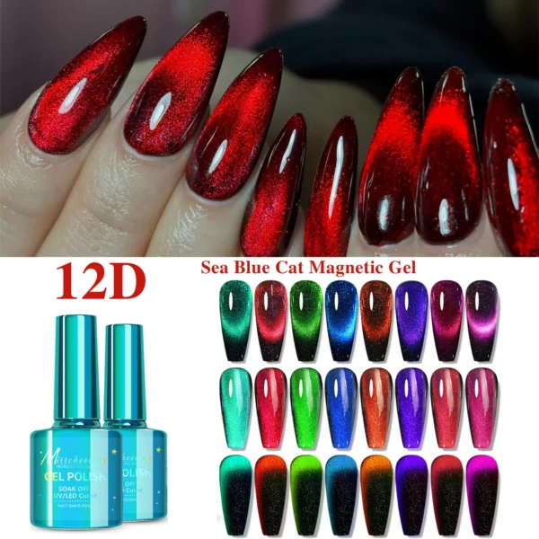 12D Gem Glass Cat Eye Gel Shiny Semi-Permanent UV LED Nail Polish Gel Varnish Magnetic Polishing Gel Suitable for DIY Manicure - Image 1