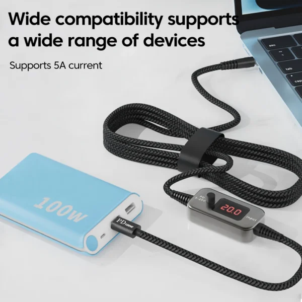 PD100W Type C To DC5.5x2.5mm Power Cable 5V 9V 12V 15V 20V 5A Adjustable Output For Office Travel Home Electronics - Image 5