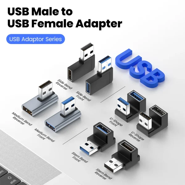 90 Degree USB 3.2 Male to Female Right Angle Extension Adapter USB Upward Elbow Adapter 10Gbps For Laptop PC Connector Converte - Image 3