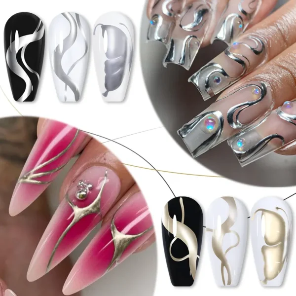 LILYCUTE 5ML Metallic Painting Liner Gel Nail Polish Super Bright Gold Silver Mirror Drawing Gel Semi Permanent Line French Nail - Image 3