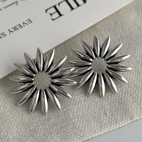 925 Sterling Silver Vintage Square Earrings For Women Retro Big Sunflower Earring Jewelry Prevent Allergy Party Accessories Gift - Image 5
