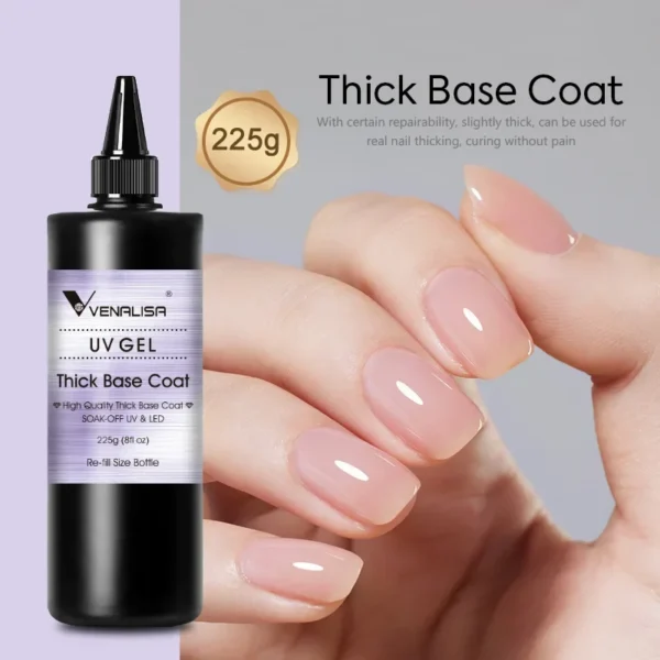 Venalisa Long Wear Tempered Top Coat Reinforce Gel Refill Package Soak Off UVLED Nail Gel Polish Big Volume 225g/30ml Base Gel - Image 3