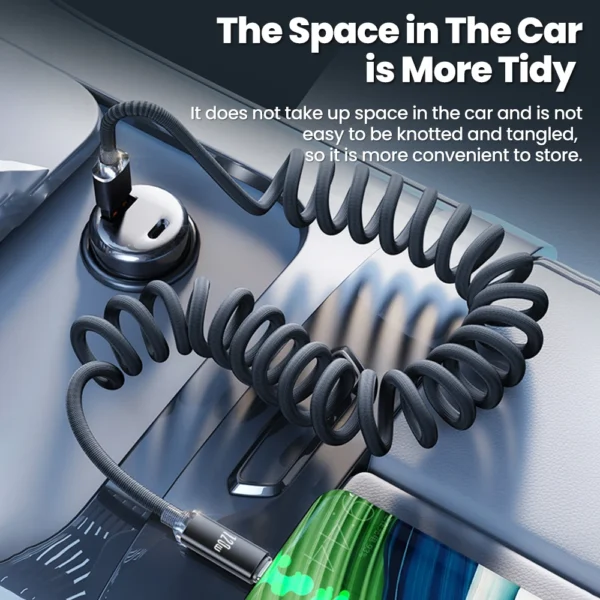 120W USB A/Type C to Type C Fast Charge Spring Cable Telescopic Car Phone Charger For Macbook iPhone16 15 Samsung Huawei - Image 2