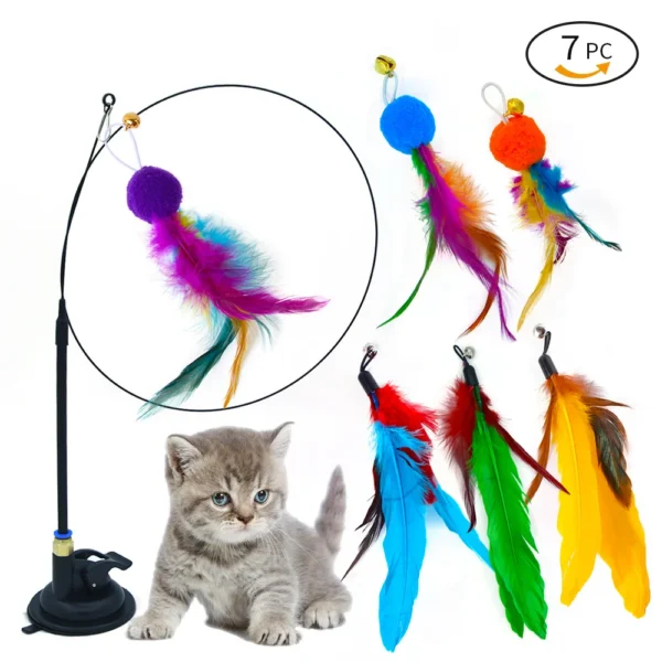 Interactive Cat Toy Handfree Cat Stick Playing Kitten Playing Teaser Wand Toy Suction Cup Bird/Feather Cat Wand Toys Set - Image 5