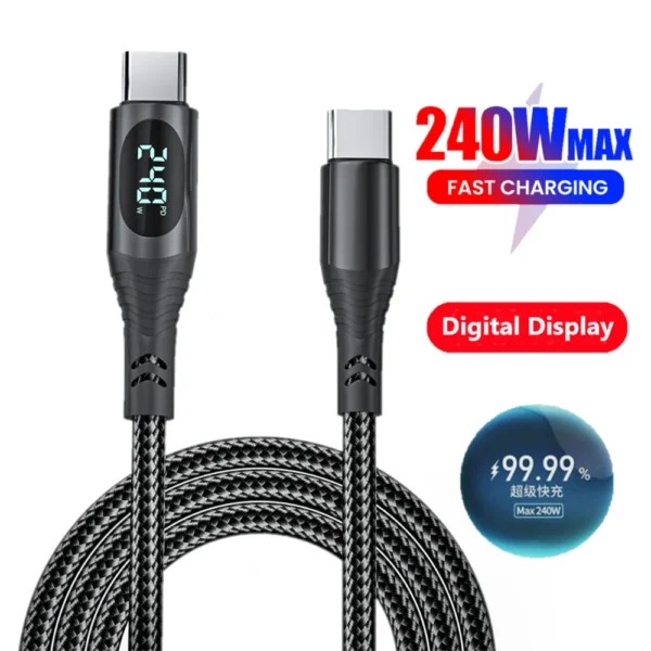 240W Type C to Type C Super Charge Digital Display Cable PD3.1 USB C Data Cable For Iphone 15 16 Samsung s24 s23 Huawei Xiaomi - Image 1