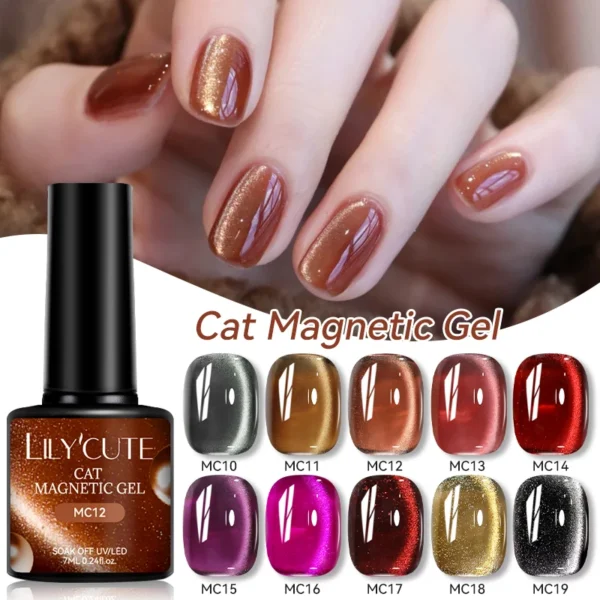 LILYCUTE 7ml Coffee Gold Glitter Cat Magnetic Gel Winter Autumn Red Brown Series Soak Off UV LED Gel Polish Manicure Nail Art - Image 2