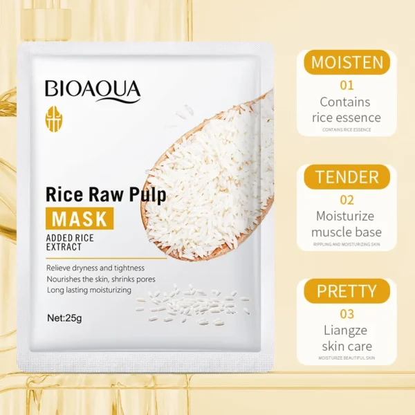 10pcs BIOAQUA Rice Raw Pulp Facial Masks skincare Moisturizing Firming Hydrating Face Mask Sheets Mask Korean Skin Care - Image 2