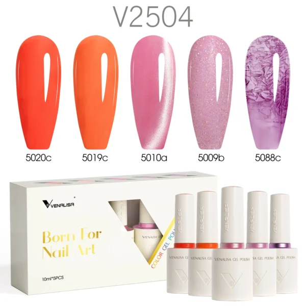 2/3/5pcs Kit Venalisa 10ml Color Nail Gel Polish Kit HEMA/TPO Free Ultra Glossy Diamond Tempered Top Round Shape Brush Varnish - Image 3