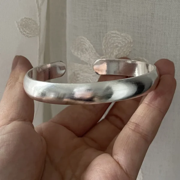 100% Solid 925 Sterling Silver Retro Bracelet for Women Men Vintage Handmade Wide Smooth Bracelet Birthday Gift - Image 4