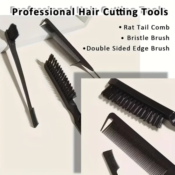 4pcs/5pcs Boar Bristle Hair Brush & Comb Set-Unisex Edge Control Styling Kit for Slick Back Teasing Smoothing-Curly &Normal Hair - Image 5