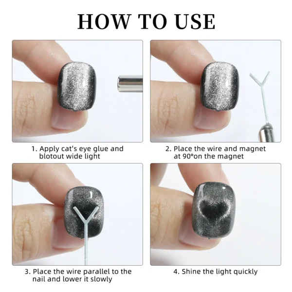 4pcs Nail Art Magnet Set With Iron Wire Cat's Eye Magnetic Rod Strong Heart-Shaped Magnet Cat's Eye Polishing Effect Nail Tools - Image 6