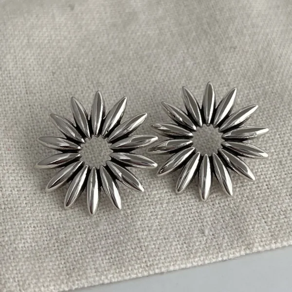 925 Sterling Silver Vintage Square Earrings For Women Retro Big Sunflower Earring Jewelry Prevent Allergy Party Accessories Gift - Image 6