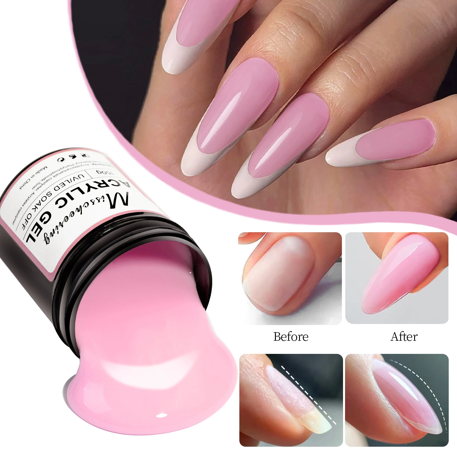 kf-S4c1450472e6f4a1dab75a469ab61e525u Bulk Nail Extension Gel Nude White Acrylic Semi-Permanent UV/LED Gel Polish Varnish Suitable for DIY Nail Art Extension Design - Image 1