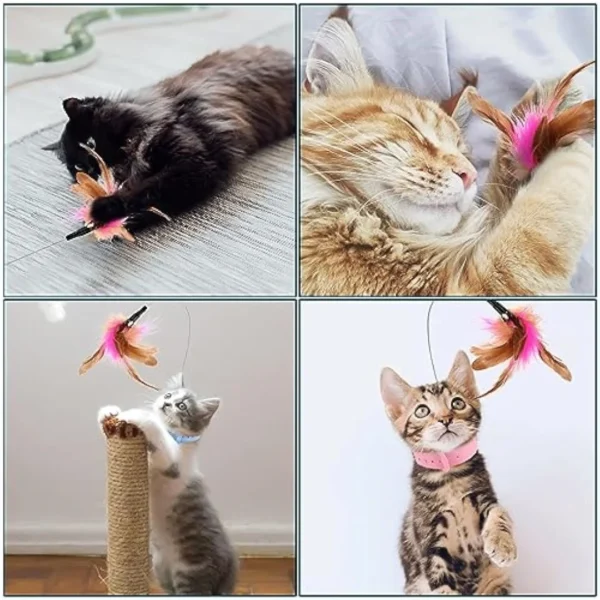 Cat Collar Toy Attached, Silicone Cat Teasing Wand Adjustable Cat Feather Collar Toys with Bell Cat Interactive Teaser Toys - Image 5