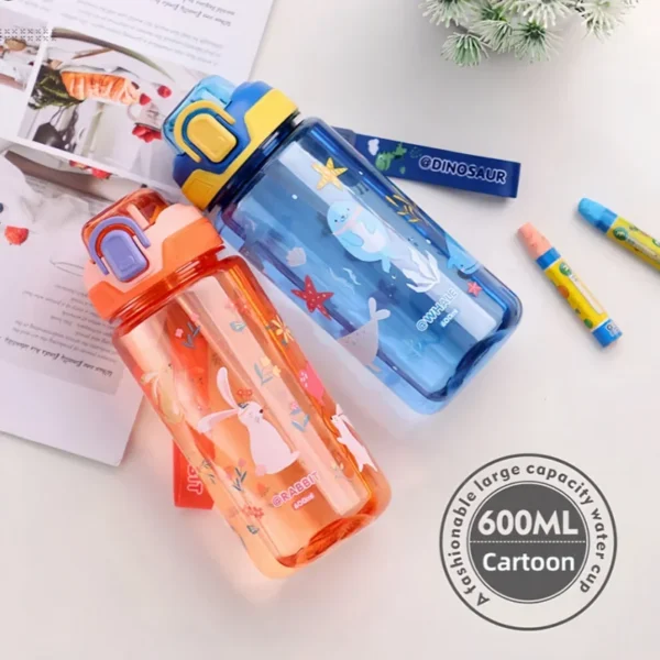 600ml Dinosaur Water Bottle For Kids Water Sippy Cup With Silicone Straw Leakproof Plastic Water Bottles Summer Kids Water Cup - Image 5