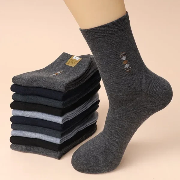 5 Pairs/Lot Men's Fashion Thickened Socks Four Seasons Leisure Breathable Deodorant Mid Tube Cotton Socks High Quality EU 38-44 - Image 1