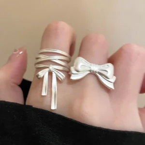 BF CLUB 925 Sterling Silver Rings For Women Girl Female Open Minimalist Retro Bow Ring Creative Anillos Bague Fine Jewelry