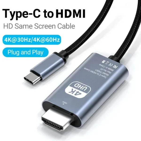 4K 30/60Hz USB C to HDMI Cable Type C Adapter HDTV Converter Cable For iPhone 15 TV Converter MacBook Air iPad Samsung laptop - Image 3