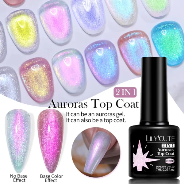 LILYCUTE 7ML Aurora Glitter Nail Gel Polish Blue Purple Sparking Gel Nail Art Semi Permanent UV Gel 2 In 1 Function Top Coat - Image 2