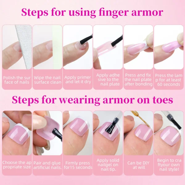 144pcs French hand and foot wear nail set summer short square shiny false toenail acrylic full coverage suitable for nail salon - Image 6